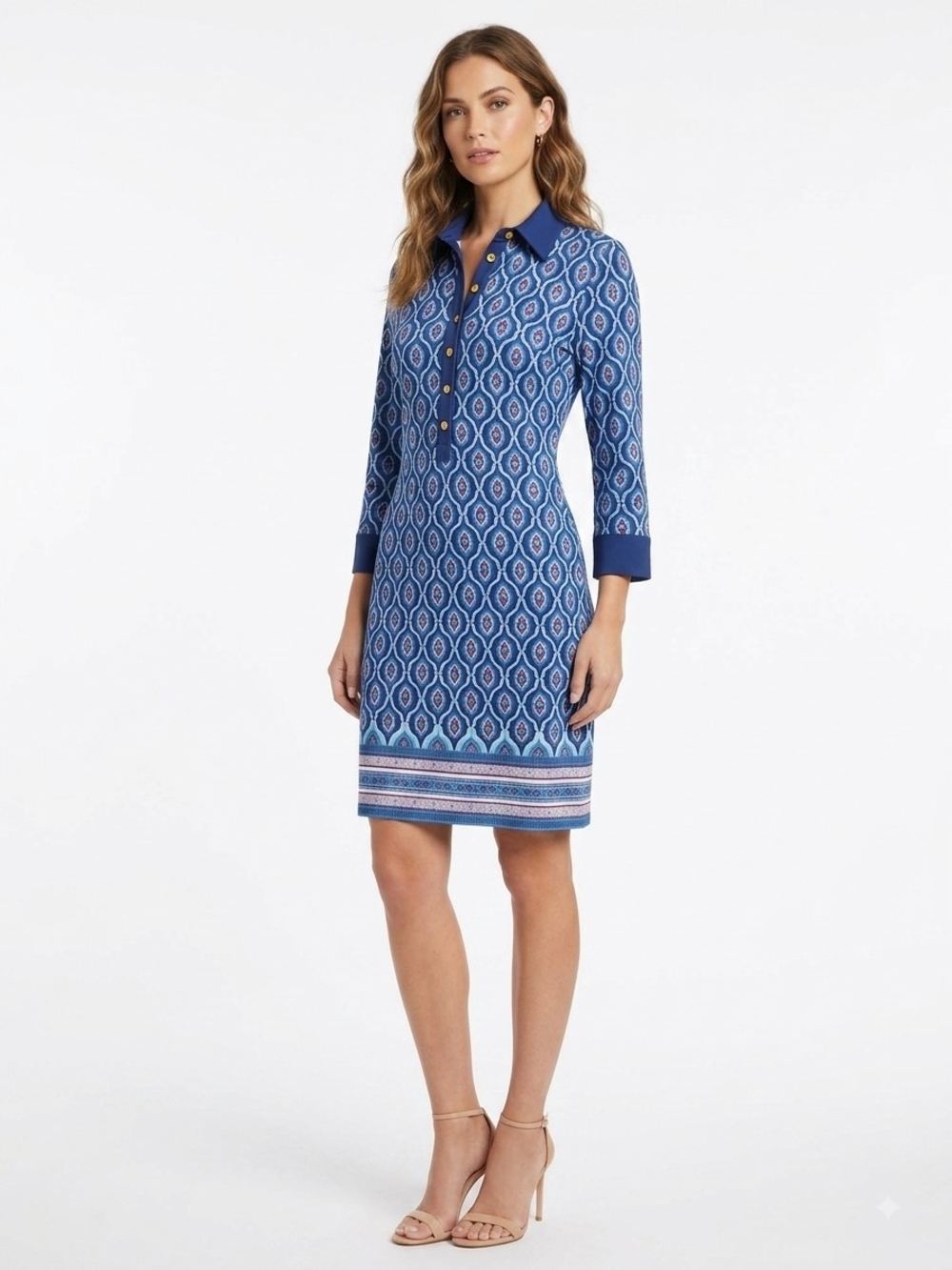 Cabana Life Blue Patterned Polo Dress with Contrast Collar